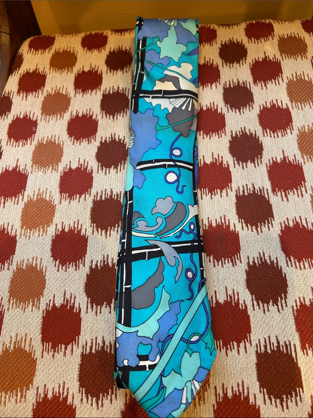 Vintage Emilio Pucci Turquoise Blue and Teal Abstract Silk Tie